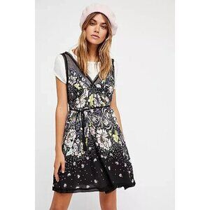 Free People Longwood Printed Slip Dress – Boho Floral Black M EUC